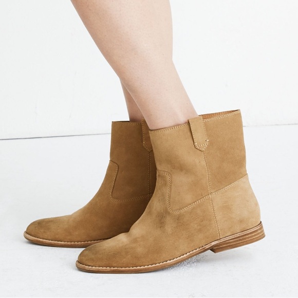 MADEWELL Leah Leather Suede Tan Ankle Boots Booties - Picture 2 of 15